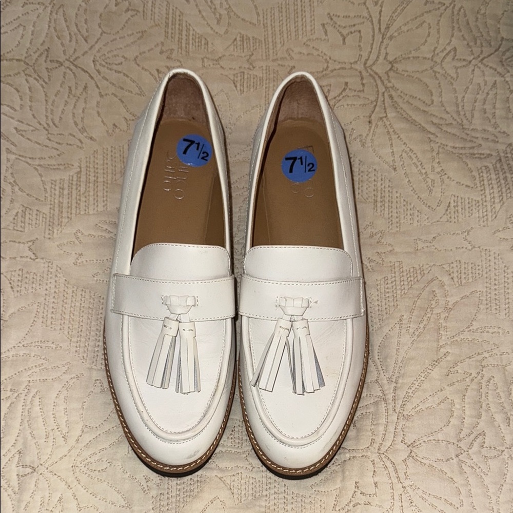 Franco Sarto White Tassel Loafers Flats